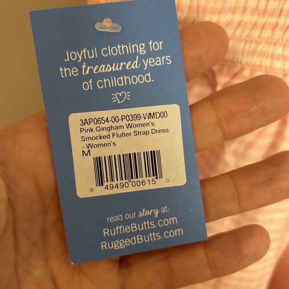 Ruffle‎ Butts Women's Medium Smocked Flutter Strap Dress Pink White Gingham Midi - Picture 4 of 8